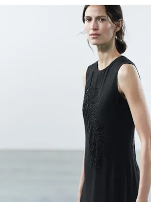Zara Embellished Beaded Black Feather Midi Maxi Dress- ZW Collection NEW‎ thumbnail 3