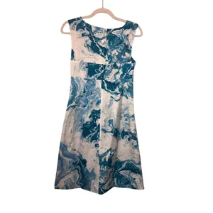 Anthropologie Wedding Guest Dress Size 4 Maeve Marbled Waters Blue Aqua Party Old Money Preppy thumbnail 4