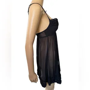 Passionata Black Romantic Feminine Ruffle Sheer Mesh Lingerie Mini Slip Dress thumbnail 3