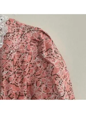 Vintage Handmade Pink Prairie Girl 1/2 Sleeve Scribble Print Dress thumbnail 4