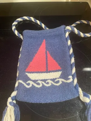 Handmade Sailboat Themed Fabric(Rayon/Cotton)Shoulderbag Made in Greece Rare thumbnail 4