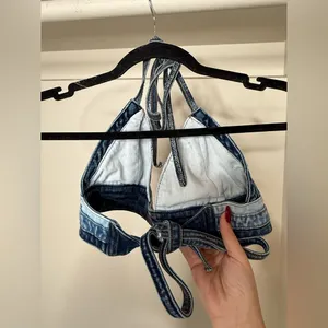 Denim Patchwork Halter Top Blue thumbnail 2