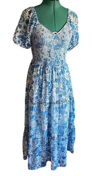 Sincerely Jules Blue Dress Floral Cottage Prairie Bridal Shower Baby Shower M thumbnail 1