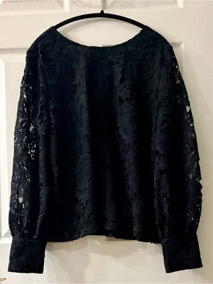 Halogen Black Floral Lace Blouse with Open Back size XL thumbnail 1