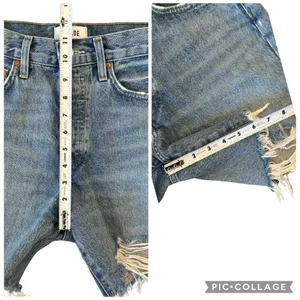 AGOLDE Parker Long High Rise Distressed Denim Shorts Button Fly Blue Size 24 thumbnail 10