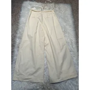A New Day Women's Size 14 Wide-Leg Chino Pants Cream Tie Waist Pleated Stretch thumbnail 7