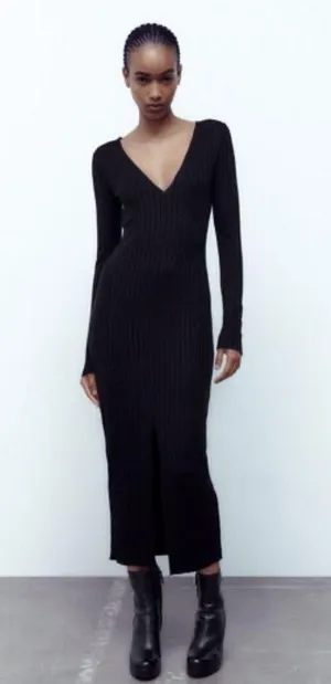 ZARA Dress Black Ribbed  thumbnail 1