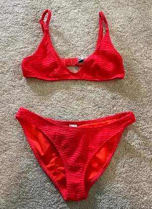 red triangl bikini!! top xs bottoms small thumbnail 1