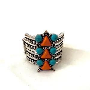Blue and orange silver tone stretchy ring thumbnail 6