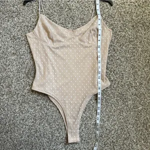 Cream White Polka Dot Spaghetti Strap Bodysuit Bridal Neutral Party Large thumbnail 5