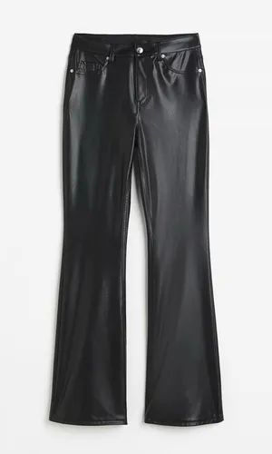 black vegan leather flared pants / jeans thumbnail 1