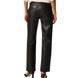 J.Crew Womens Faux Leather Nipped Straight Leg Pants Black Size 26 Minimalist thumbnail 2