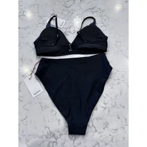 NWT Quince Black Italian V Neck Cut Bikini Top & High Rise Bottoms Size Small thumbnail 2