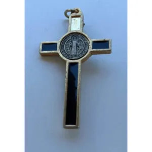Vintage Ebony Inlay Crucifix Pendant 3" Jesus Christ Pectoral cross Pendant thumbnail 4