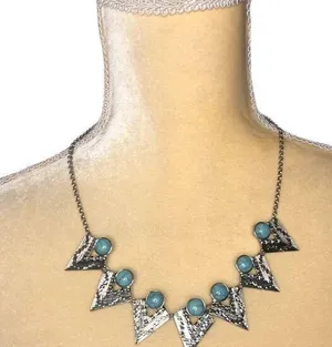 Cool silver and turquoise stone necklace Silver thumbnail 1