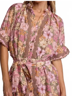 Anthropologie Sundays Evelyn Short Sleeve Dusk Floral Brown Mini Shirt Dress thumbnail 8
