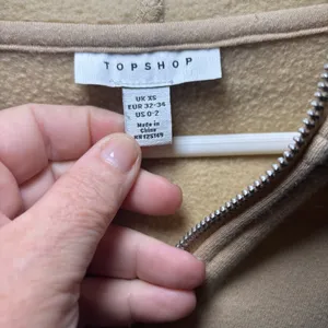 TOPSHOP Hoodie Quarter Zip Hooded Sweatshirt Tan Size 0-2 thumbnail 3