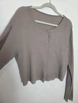 Dazy Thermal Waffle Knit Top Taupe Neutral Long Sleeve Comfy Cozy Loungewear XL thumbnail 6