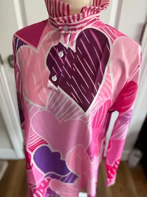 Women's Long Sleeve Pink Heart Theme High Ruffle Neck Blouse Size L #260864 thumbnail 10