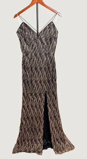 Dancing Queen USA Black Gold Glitter Wave Slit Formal Prom Gown Dress XL thumbnail 1