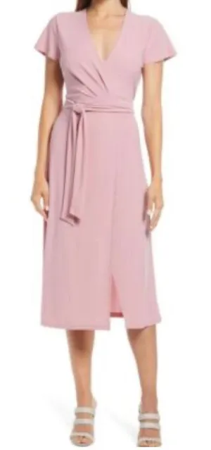 Halogen Womens‎ Blush Pink Wrap Midi Dress Short Sleeve Tie Waist Small thumbnail 1