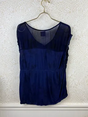 Free People Vintage Navy Embellished Cap Sleeve Top - Size - Large thumbnail 6