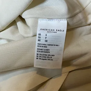Ivory Cotton Linen Blend Maxi Skirt American Eagle Elastic Waist Crochet Trim S thumbnail 4