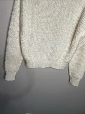 Reformation Alpaca Blend Ivory Neutral Chic Fuzzy Knit Crewneck‎ Sweater thumbnail 10