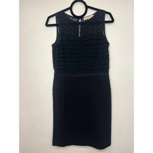 Ann Taylor Loft Black Mesh Polka Dot Ruffled Sheath Knee Length Dress Si… thumbnail 3