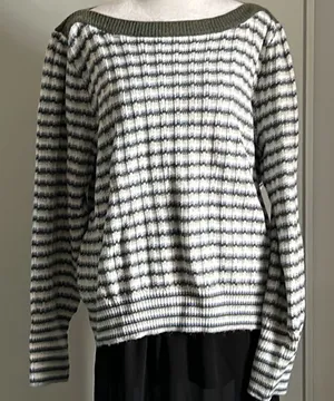 New Nine West Women’s Cozy Boatneck Striped Stitch Knit Long Sleeve Sweater thumbnail 1
