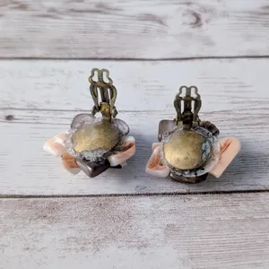 Vintage Clip On Earrings Large Cream & Brown Tones thumbnail 6