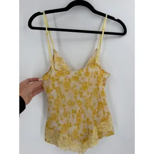 Tracy Reese Cami Top Womens Small Yellow Silk Lace Trim Citrus Print Y2K Vintage thumbnail 4