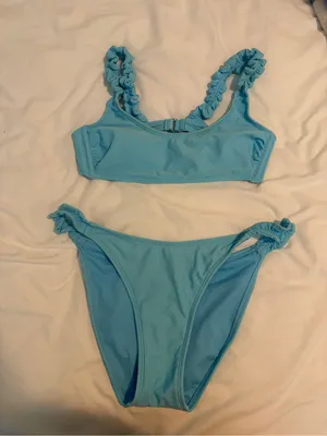 Wild Fable Light Blue Ruffle Swimsuit Bikini Set Size Medium thumbnail 1