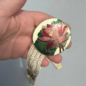 Vintage 80's Yen China House Multi-Strand Stretch Rope Belt Red Lotus Flower thumbnail 3