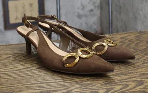 A New Day Womens Tabitha Oversized Chain Sling Back Heels 94305249 Brown 9M thumbnail 1