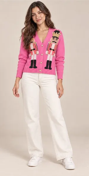 Queen of Sparkles Pink Sequin Nutcracker Christmas Cardigan Women S thumbnail 1