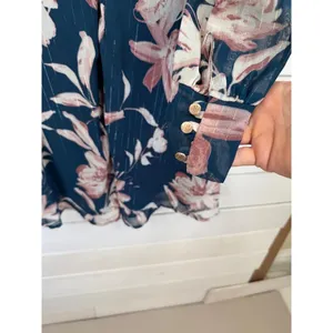 Lulus Mini Dress M Navy Floral Metallic Sheer Long Sleeve Twisted Front V-Neck thumbnail 10