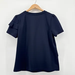 Ann Taylor Navy Blue Ruffle Accent Short‎ Sleeve Blouse Top Womens Size Medium thumbnail 5
