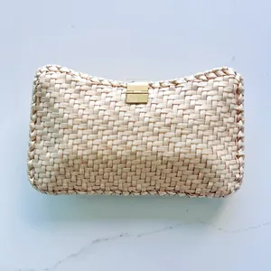 Cream clutch with strap woven chain White thumbnail 3