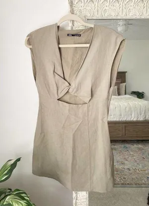 ZARA Linen Blend Cutout Mini Dress thumbnail 2