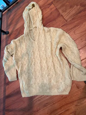 Non Signe Crème Chunky Cable-Knit Hoodie Size Medium thumbnail 2