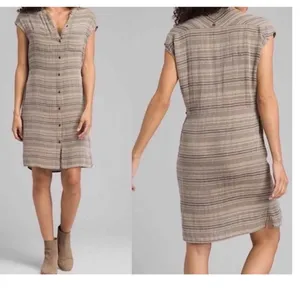Prana Buenos Dias‎ Striped Sleeveless Button Down Shirt Dress Large Adjustable thumbnail 2