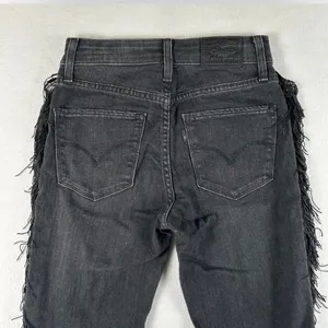 Levis 721 Jeans Women 29 Black High Rise Skinny Ankle Fringe Boho Western Denim thumbnail 5