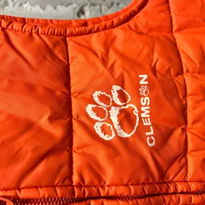 The Vintage Shop Vintage 80s Chalk Line Clemson Tigers Orange Puffer Paw Logo Vest Large L CU USC thumbnail 2