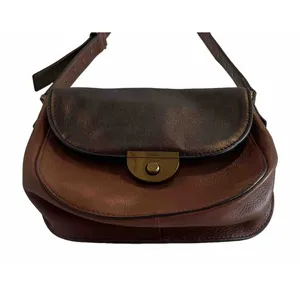 EUC FOSSIL Cognac Two Tone Brown Leather Crossbody Snap Closure Saddle Bag Purse thumbnail 3