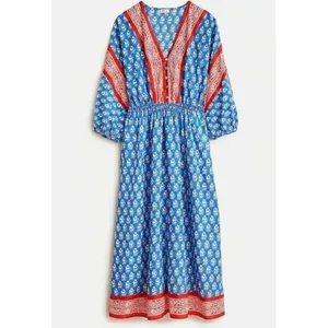 J. Crew Beachwear Blue Red Floral Block‎ Print Midi Dress Tie Waist Women's XS thumbnail 12