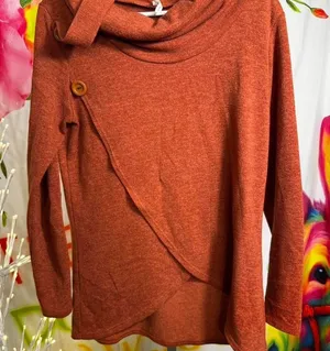 P98. Bellamie - burnt Orange long sleeve top with cowl neck thumbnail 1