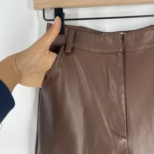 Meshki Tyra Straight Leg Pants Womens XS Faux Leather‎ Chocolate Brown High Rise thumbnail 4