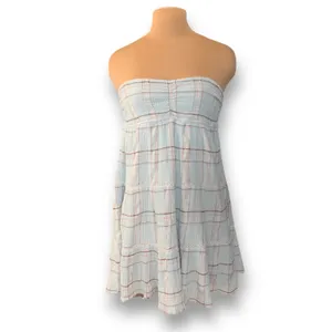 True Craft Plaid Gauze Strapless Mini Dress Baby Blue‎ Cottagecore Boho XL New thumbnail 2
