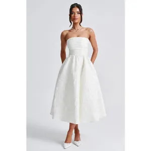 NWT Babyboo Saoirse Ivory Floral Jacquard Strapless Fit & Flare Midi Dress Sz S thumbnail 5